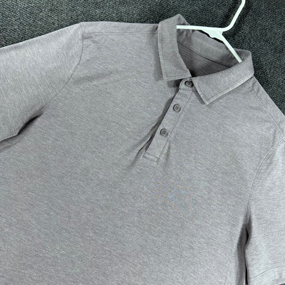Lululemon Polo Shirt Mens L Large Gray Evolution Short Sleeve Golf Athletic